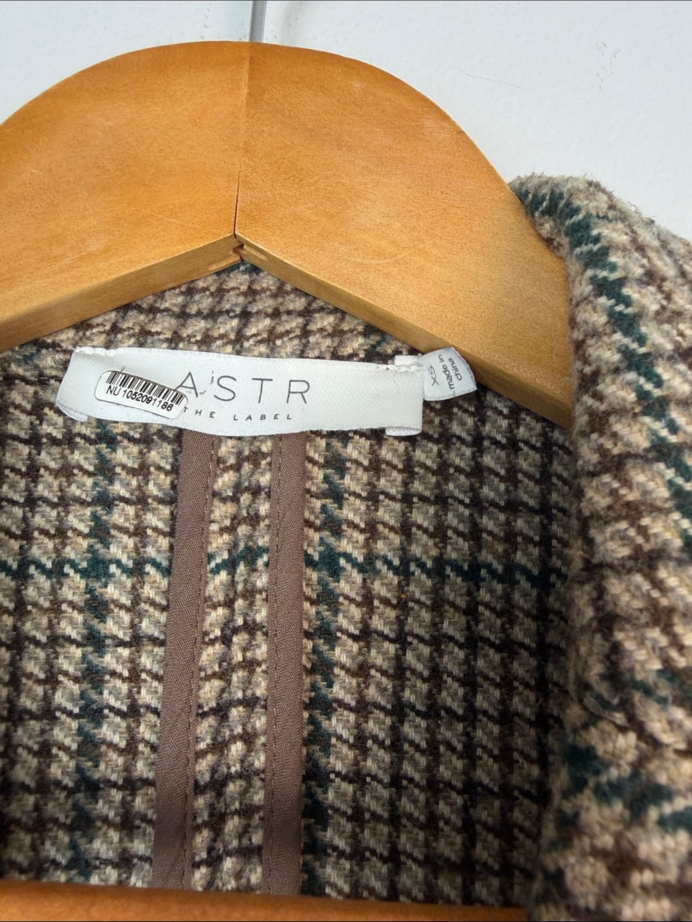 ASTR The Label Harlow Blazer Brown Green Plaid Oversized XS Wool Blend Coat - Picture 14 of 16